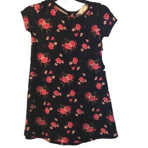 BTWEEN Girls Stretchy Dress Black Pink Rose Floral Keyhole Back Size L 10/12 NWT